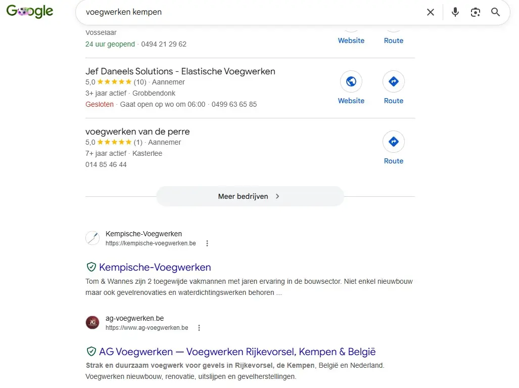 AG Voegwerken op plaats 2 onder de kaart voor voegwerken kempen (juni 2026)