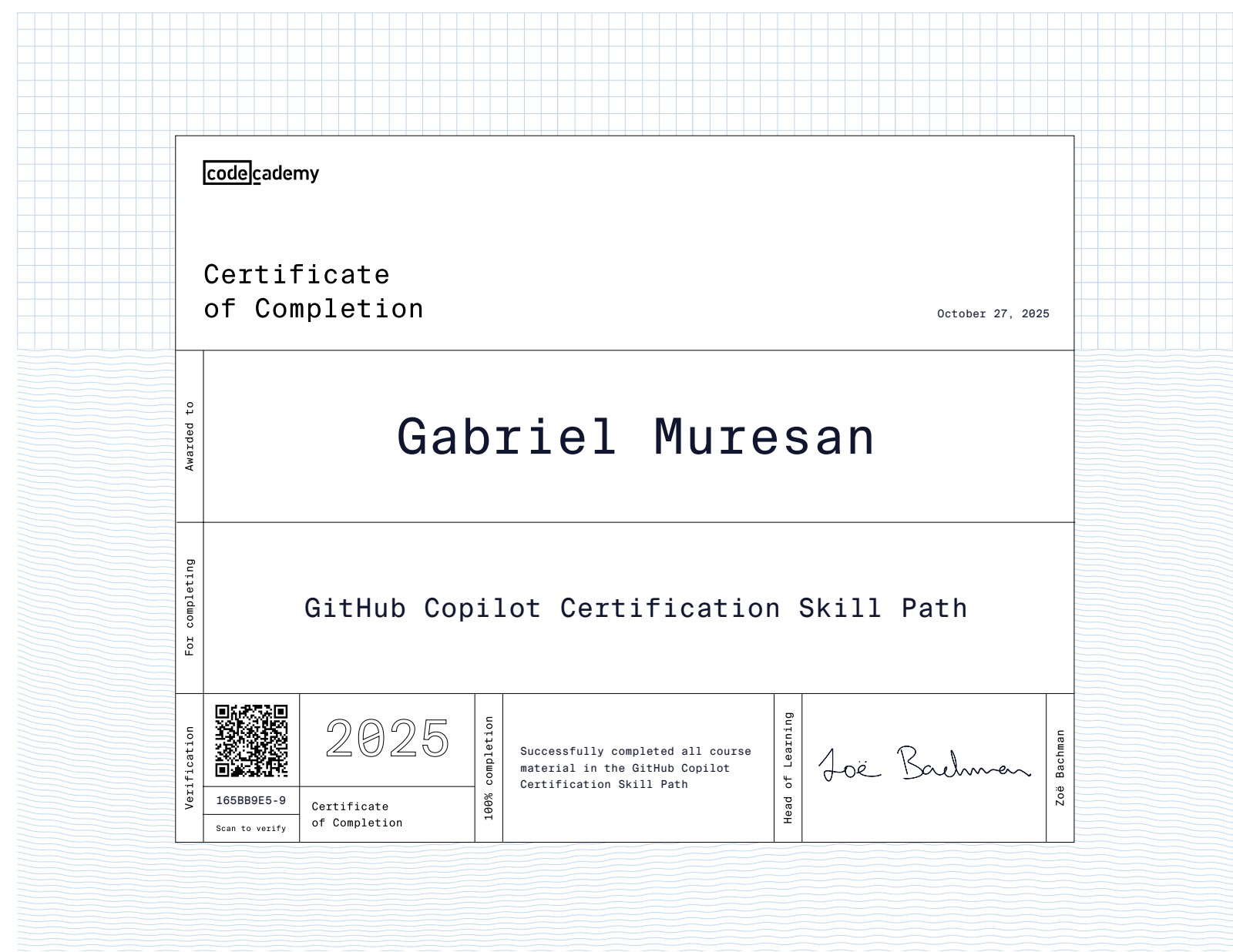 Certificaat: GitHub Copilot Certification Skill Path van Codecademy