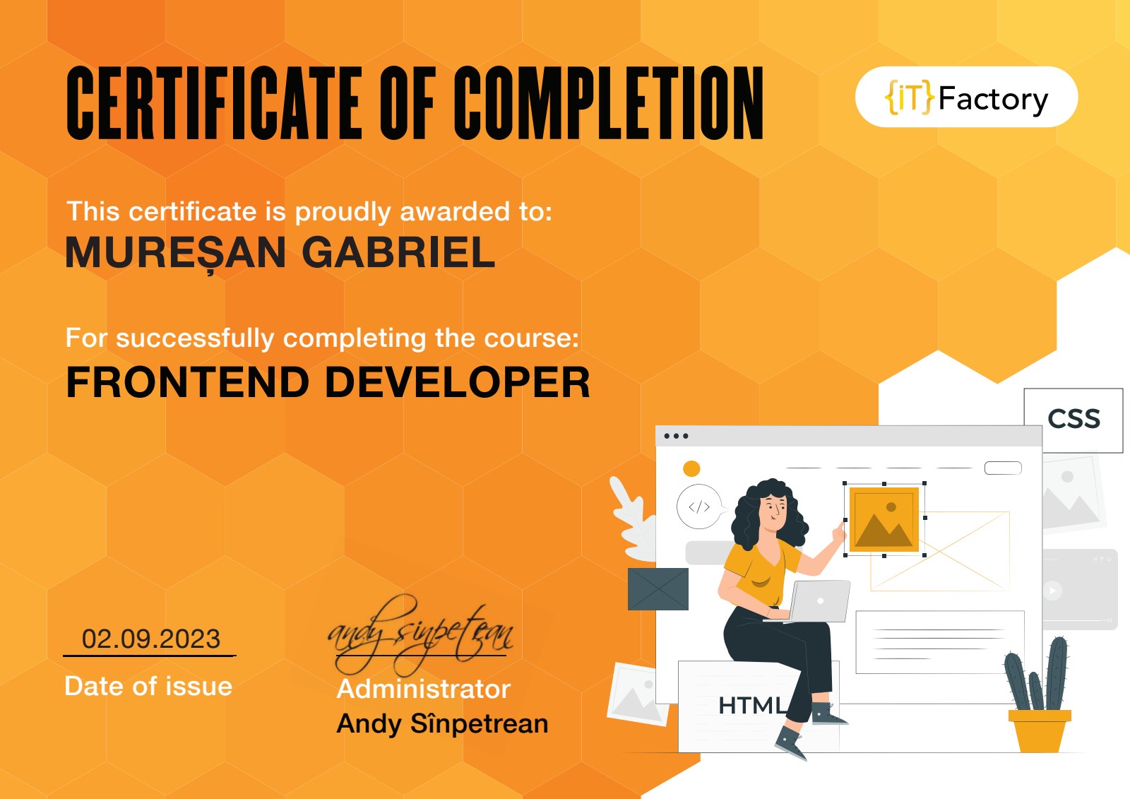 Certificaat: Frontend Developer van IT Factory